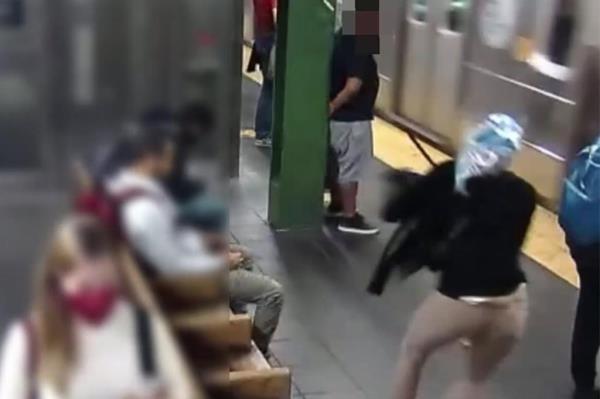 Surveillance footage of Egegbara shoving Javier.